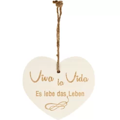 Kleines Vintage-Herz Aus Holz "Viva La Vida - Es Lebe Das Leben" 24005
