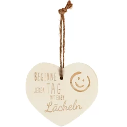 Kleines Vintage-Herz Aus Holz "Beginne Jeden Tag Mit Einem Lächeln" 24006