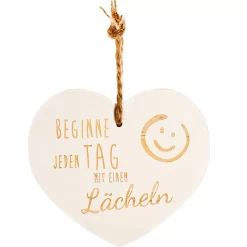Vintage-Herz Aus Holz "Beginne Jeden Tag Mit Einem Lächeln" 24026