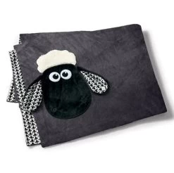 Nici 40142 Plüschdecke Shaun Das Schaf +Kopf Allover Schwarz / Weiß 175 X 140cm