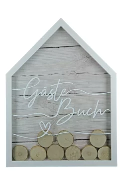 Gilde 44069 Gästebuch Haus Naturfarben Mit 55 Holzscheiben Zum Beschriften