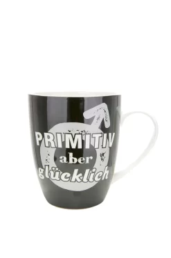 Gilde 46804 Porzellan-Tasse "PRIMITIV Aber Glücklich" Schwarz Ca 360ml Porzellan