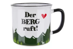 Gilde 46907 Keramik Tasse "Der BERG Ruft!" Grün Weiß Emaille-Design Ca. 390ml