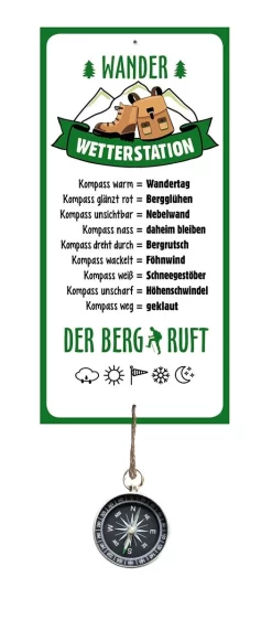 Gilde Alu Schild Wetterstation "Wandern" 30x14cm Inkl. Kompass