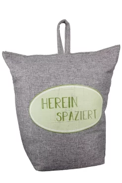 Gilde 50778 Türstopper "Hereinspaziert" Sack Aus Stoff Ca 20cm Grau