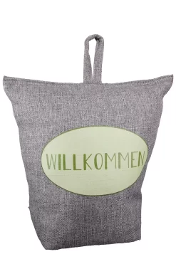 Gilde 50778 Türstopper "Willkommen" Sack Aus Stoff Ca 20cm Grau