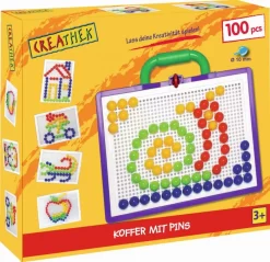 Creathek Koffer Mit 100 Pins ∅ 10mm Mit Steckplatte Kreativkoffer Spielset Vedes