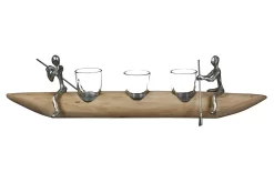 Gilde Alu-Schiffchen Mit Kerzenhalter "Rowing" Aus Mangoholz -Kuscheiz Geschäft 81213 3 16