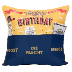 Hergo Sofahelden Kissen M. Taschen 43x43cm - Happy Birthday Retro Gelb/blau 8793