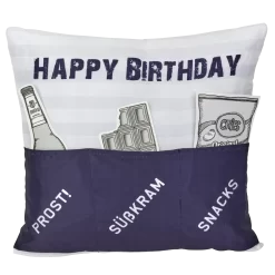 Hergo Sofahelden Kissen Mit Taschen 43x43cm - Happy Birthday Blau 8977