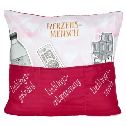 Hergo Sofahelden Kissen Mit Taschen 43x43cm - Herzensmensch 9084