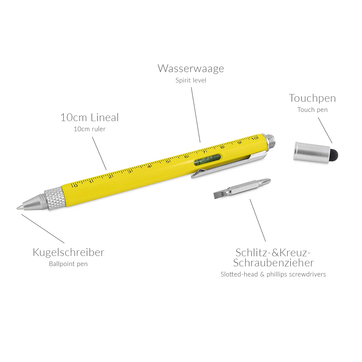 Trendhaus 830913 Werkzeug-Kugelschreiber Mit 5 Tools Wasserwaage Lineal Gelb 2 Trendhaus 830913 Werkzeug-Kugelschreiber Mit 5 Tools Wasserwaage Lineal Gelb – Bild 2