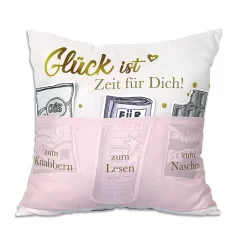 Hergo Sofahelden Kissen Mit Taschen 43x43cm - Glück Ist Zeit Für Dich 9575