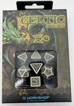 Celtic Dice Set Würfelset Rollenspielwürfel Beige & Schwarz (7 Stück)