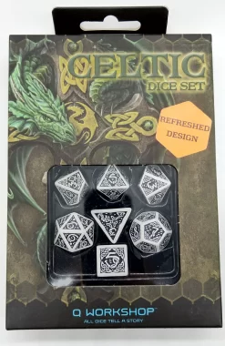 Celtic Dice Set Würfelset Rollenspielwürfel Weiß & Schwarz (7 Stück)