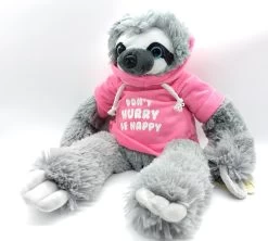 Faultier Plüsch Mit Buntem Hoodie Ca. 25cm / 40cm - Rosa "Don't Hurry"