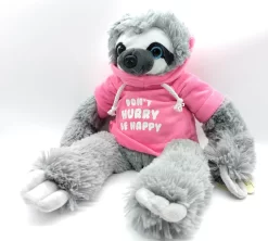 Faultier Plüsch Mit Buntem Hoodie Ca. 25cm / 40cm - Rosa "Don't Hurry"