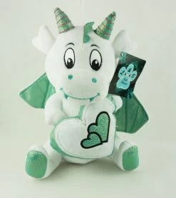 Plüsch Drache Mit Herzschild Ca 25cm - Weiß Türkis