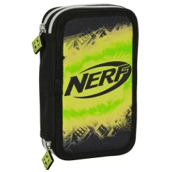 Safta NERF 2-Fach Federtasche Federmäppchen Schwarz - Neon Grün Gefüllt